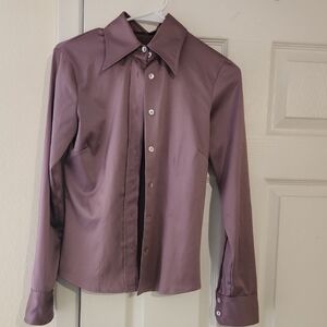 Purple Button Down Shirt with Pointed Collar